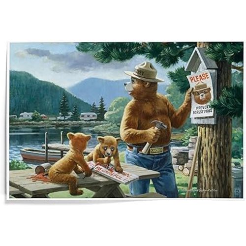 Lantern Press Smokey Bear, Posting Signs, Vintage Poster, 12x18 Inch Art Print, Home Decor