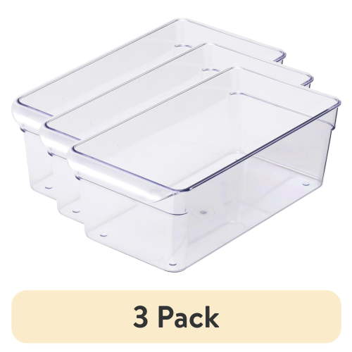 (3 pack) Mainstays Small Fridge Bin, 12x6x4 inches, Clear Plastic