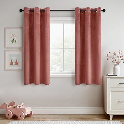 Dusty Rose Pink Velvet Curtains 63 Inches Long Blackout Thermal Insulated Soundproof Curtain Privacy Room Darkening Curtains Grommet Window Drapes for Bedroom Living Room 42 x 63 Inch Set of 2