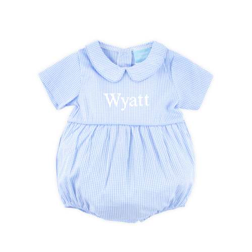 12 mo Gingham Collared Bubble Light Blue