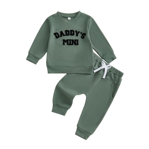 Kupretty Toddler Baby Boy Fall Winter Clothes Embroidery Waffle Knit Sweatshirt Pullover Tops + Casual Pants Outfit Set