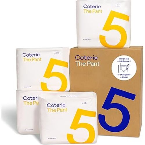 Coterie The Pant, Size 5, Refastenable Training Pants for Sensitive Skin, Hypoallergenic, Super Absorbent Overnight Leak Protection, 3T/4T (27-38 lbs) 112 Count