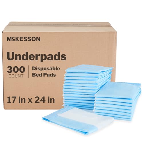 McKesson Underpads Disposable Bed Pads 17" x 24" [300 Count], Light Absorbency, Classic Incontinence Chux for Adults, Elderly, and Baby, Pee Pads