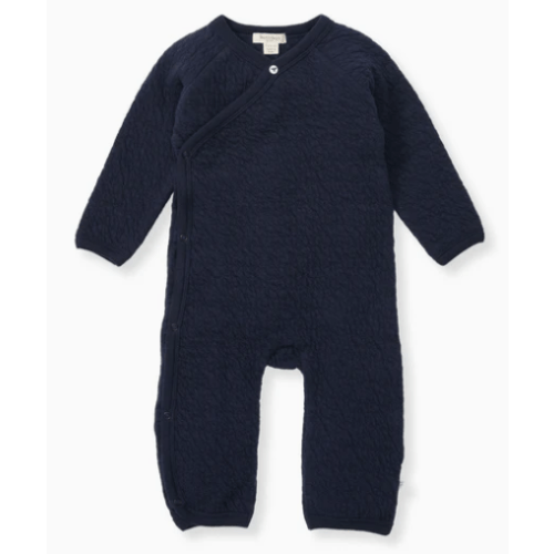 Organic Cotton Quilted Bee Wrap-Front Baby Jumpsuit - Midnight