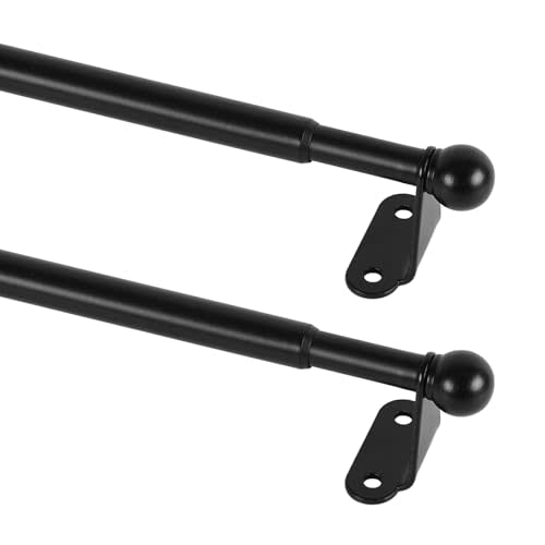 KXLife Cafe Curtain Rod 12-18 Inch, 1/2" Diameter, Door Curtain Rod, Black | Adjustable Small Curtain Rods, Screws Mounted with Brackets, Fit for Windows, French Door