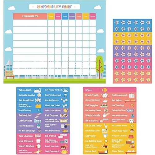Chore Chart for Kids 51 Chores 60 Stars, Good Behavior Chart, Magnetic Responsibility Chart for Wall or Refrigerator