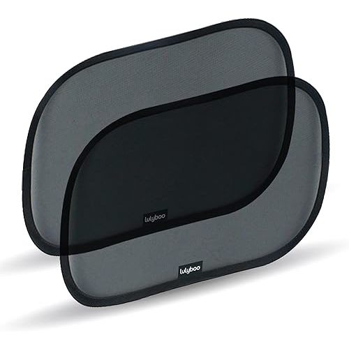 Lulyboo Car Window Shades for Baby (2 Pack) - UV Blocking Cling Sunshades, Black, Easy-to-Apply, Removable UV Protection for Car Windows, Minimize Glare & Heat, Reusable Baby Car Sun Shields