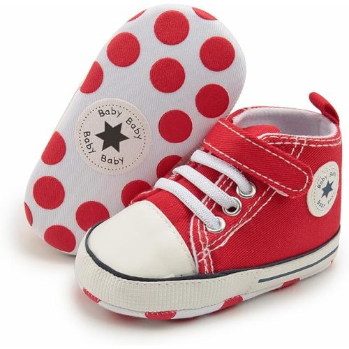 KIDSUN Unisex Baby Boy Girl Canvas Sneaker Soft Sole Infant Lace up Newborn Ankle Toddler First Walkers Crib Shoes