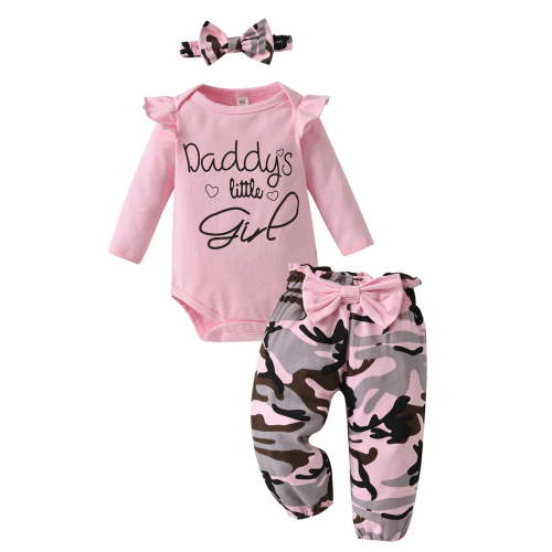 Newborn Infant Baby Girl Clothes Long Sleeve Romper Pants Headband headband Outfits Set ( 0-3 Months, Pink)