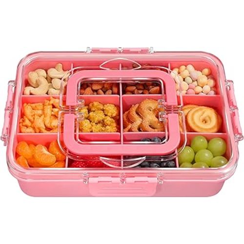 Xyptorix Snack Box Container for Kids - Adjustable 12-Compartment Snack Containers, Reusable Bento Box, Dishwasher Safe, BPA-Free, Perfect for School, Travel, Camping & Picnic, Pink