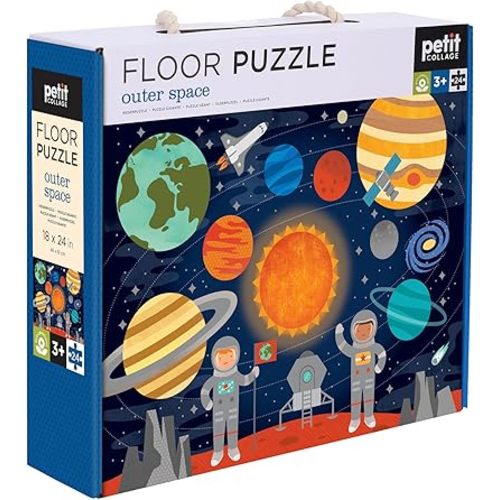 Petit Collage Floor Puzzle Outer Space 24 Pieces | Large Puzzle for Kids | Completed Outer Space Puzzle Measures 18” x 24” | Makes a Great Gift Idea for Ages 3+