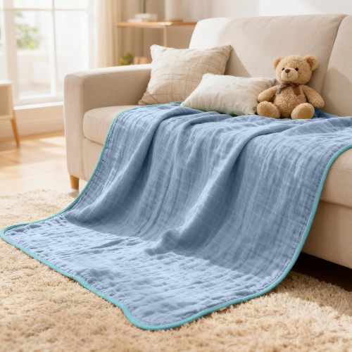 47x47 Organic Cotton Crib Quilt, Blue
