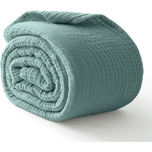 100% Cotton Muslin Blanket for Adult, 6-Layer Large Throw, 50x70, Teal Blue