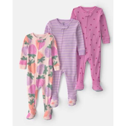 Baby Girl 3-Pack Fruit 100% Cotton 1-Piece Pajama Sets - Pink/Purple | Carter's