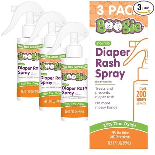 Baby Diaper Rash Cream Spray by Boogie Bottoms, No-Rub Touch Free Application for Sensitive Skin, Over 200 Sprays per Bottle, 1.7 oz, Pack of 3