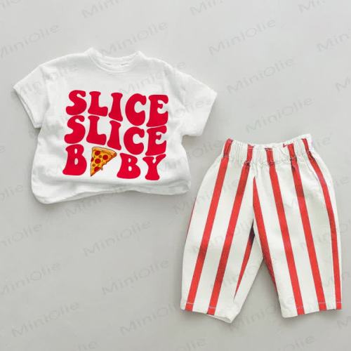 SLICE SLICE BABY Baby Toddler Pizza Red Vertical Striped 2-piece Set
