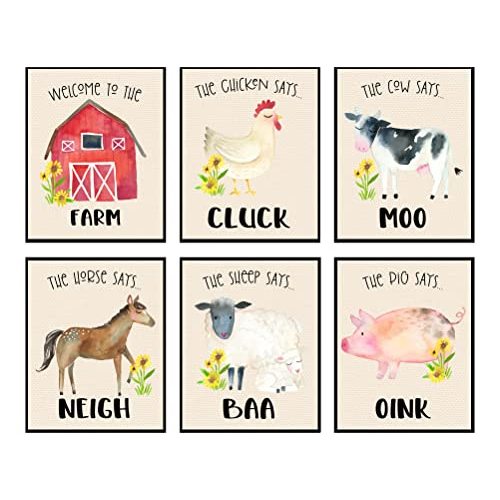 Silly Goose Gifts Barn Animal Nursery Wall Art Barn Decor for Baby Kids Class Room - Set of 6 Prints 8x10 (Welcome To The Farm)
