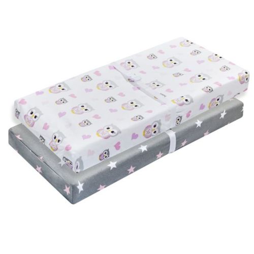 Everyday Kids 2 Pack Baby Girl Changing Pad Covers – 100% Cotton Jersey Knit – Fits Most Pads – Pink Owls & Purple, Pink Star Designs
