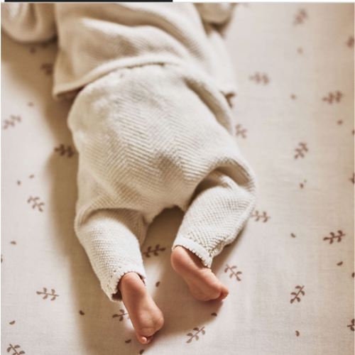 Supersoft Undyed Leaf Print Organic Cotton Gauze Baby Crib Fitted Sheet