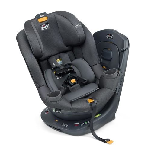Chicco Fit360 ClearTex Rotating Convertible Car Seat with 360 Degree Rotation for Rear-Facing and Forward-Facing, LeverLock Self-Tensioning Lock System | Carbon/Grey