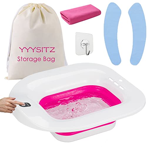Electric Sitz Bath, Sitz Bath for Hemorrhoids, Sitz Bath for Postpartum Care, Toilet Seat Basin for Women, Yoni Hip Bath Pan, Sits Bath Soak Salts Bowl, Vaginal Wash Tub, Foldable, Pink