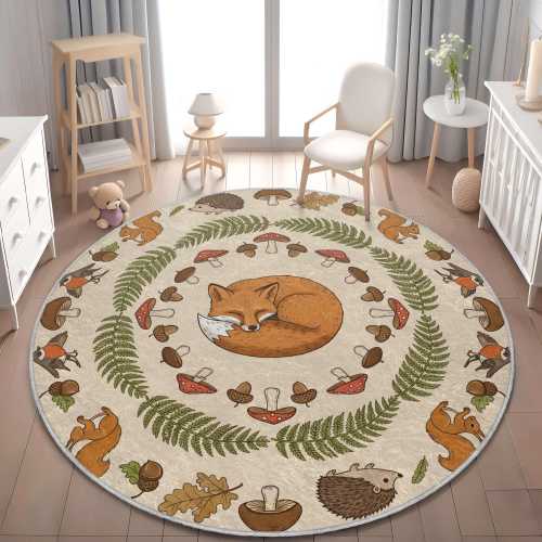 Woodland Animals Kids Rug: Soft Velveteen Nursery Playroom Carpet