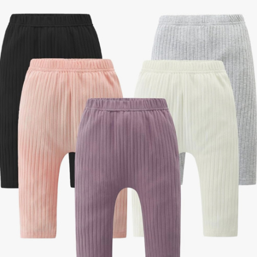 Fullfamous Baby and Toddler Girl's 5 Pack Cotton Ribbed Pull On Pants Leggings 0-4 Years