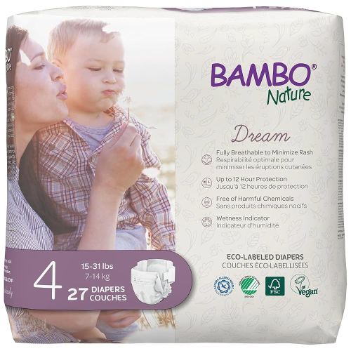 Bambo Nature Hypoallergenic Baby Diapers, Eco-Labelled Sustainable Diapers, Enhanced Leakage Protection, Totally Chlorine-free, Skin Friendly, and Super Absorbent - Size 4 (27 Count)