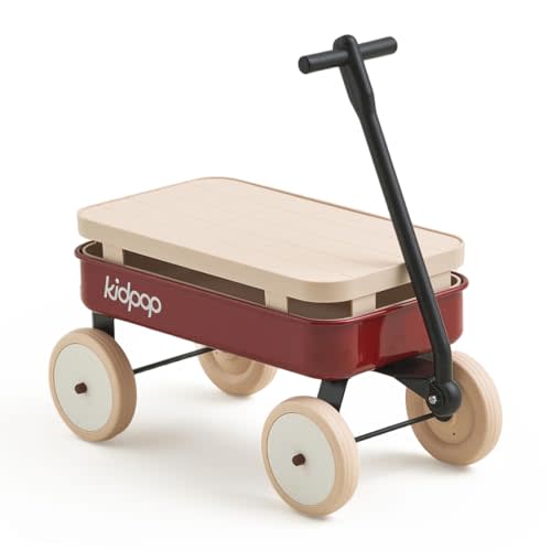 Kids First Pull-Along Wagon with Removable Cover and Basket for Storage, 4-in-1 Push Pull Toy Cart for Toddlers, Lightweight (5.5 lbs), 1st Birthday Gift (Red)