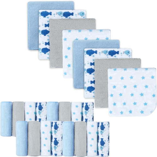 Baby Washcloths, 24Pack Baby Wash Cloths Extra Soft Ultra Absorbent, Baby Towels and Washcloths Face Towel Unisex for Boys Girls Body, 9x9 Blue Whale