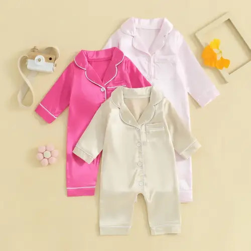 Newborn Baby Girl Boy Silk Pajamas Long Sleeve Button Down Satin - TikTok Shop