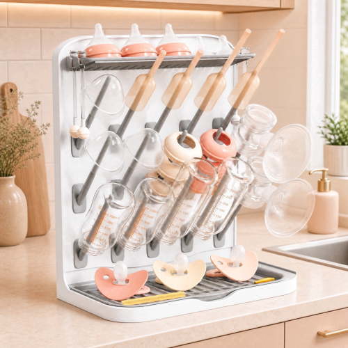 Norcho Baby Bottle Drying Rack with 15 Hooks, Newborn Essentials, Rack Dryer for Bottles, Pacifiers & Pump Parts