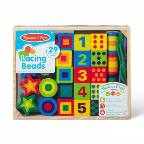 Melissa & Doug Deluxe Wooden Lacing Beads - Educational Activity With 27 Beads and 2 Laces