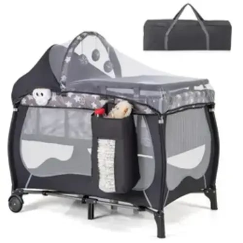 Costzon 4 in 1 Pack and Play, Portable Baby Playard with Bassinet, Adjustable Canopy, Changing Table, Lockable Wheels, Music Box, Travel Baby Crib Bassinet from Newborn to Toddler - TikTok Shop