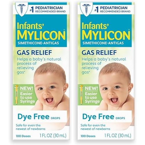 MYLICON Gas Relief Drops for Infants and Babies, Dye Free Formula, 1 Fluid Ounce (Updated Syringe) (Pack of 2)
