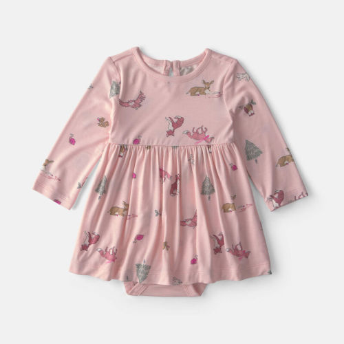 Baby Girl Woodland PurelySoft™ Long-Sleeve Bodysuit Dress - Pink | Carter’s Oshkosh Canada