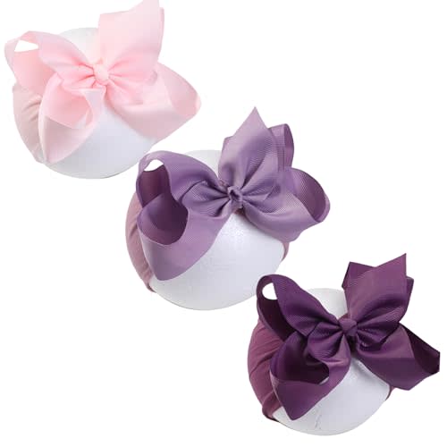 6 Inch Baby Girls Headband Bows, Soft Nylon Hairbands Cute Big Bow Super Elastic Headband for Baby Girls Newborn Infant Toddlers (Pink Light Purple Deep Purple, Large)