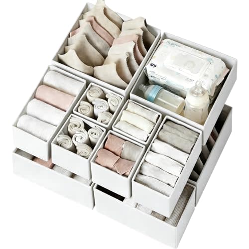 Criusia Drawer Organizer Clothes 12 Pack - Fabric Closet Organizers and Storage for Nursery Organization - Dresser Drawer Dividers for Baby Clothes/Socks/Underwear/Bras - College Dorm Room Essentials