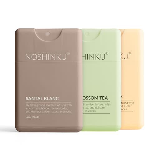 Noshinku - Refillable Hand Sanitizer Discovery Trois 3-Pack, Travel Size Spray with Hydrating Botanical Oils, All Natural Origin Fragrances, Sugarcane Derived Alcohol, No Parabens, No Dyes