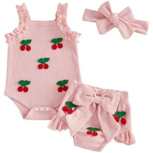 Amnnchya Newborn Baby Girl Clothes Cute Goose Outfit Infant Sleeveless Waffle Romper Tops Ruffle Shorts Summer Spring Set