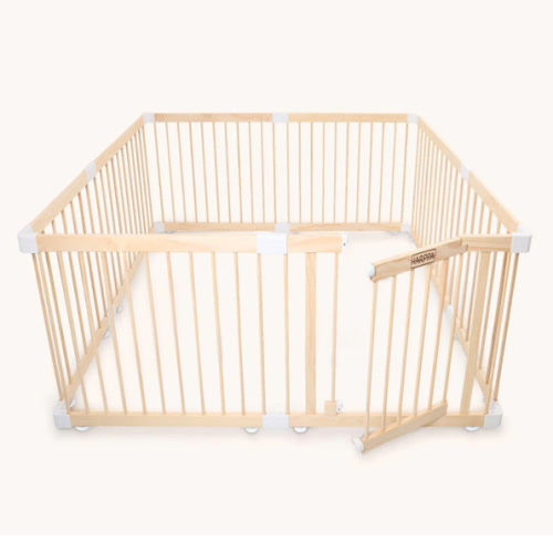 HARPPA Wooden Baby Gate Playpen | Non-Toxic Foldable DIY Adjustable Play Yard for Infants & Toddlers – Natural Finish Baby Fence for Small & Large Spaces