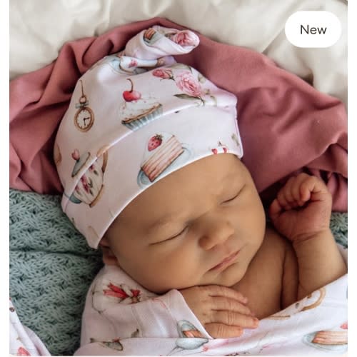 Alice’s Tea Party Organic Knotted Baby Beanie | Snuggle Hunny