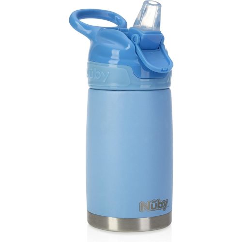 Nuby Thirsty Kids No Spill Flip-It Reflex Stainless Steel Travel Cup or Water Bottle - 10 Oz - 18+ Months - Blue - Back to School Essentials
