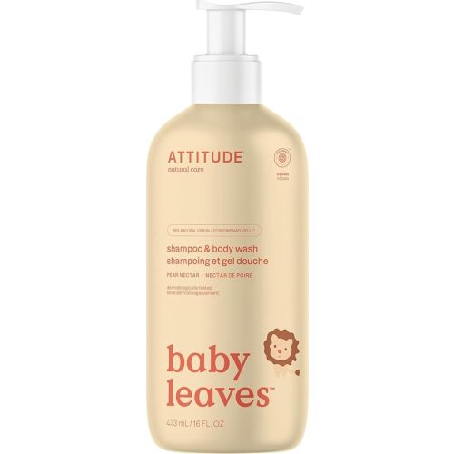 ATTITUDE Baby 2-in-1 Shampoo & Body Wash, EWG Verified, Dermatologically Tested, Vegan, Pear Nectar Scent, 16 Fl Oz