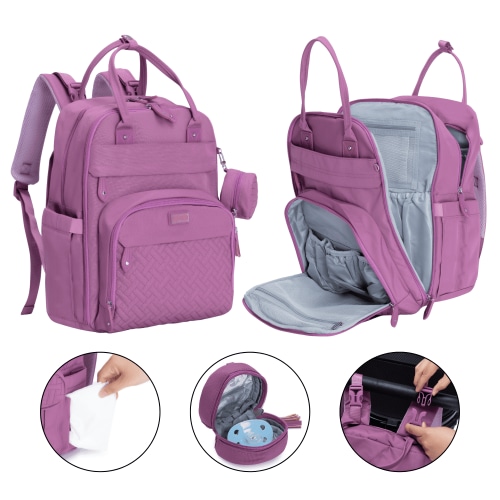 BabbleRoo Diaper Bag Backpack, Multifunction Original Baby Diaper Bag with Insulated Pockets, Purple