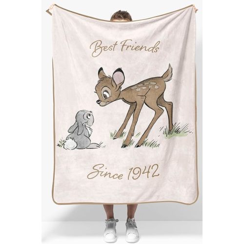 Jay Franco Kids Plush Throw Blanket – Soft & Cozy Fleece Throw for Bedroom & Couch Décor, Official Licensed Product, Beige - Bambi, 40x50 - Travel Blanket