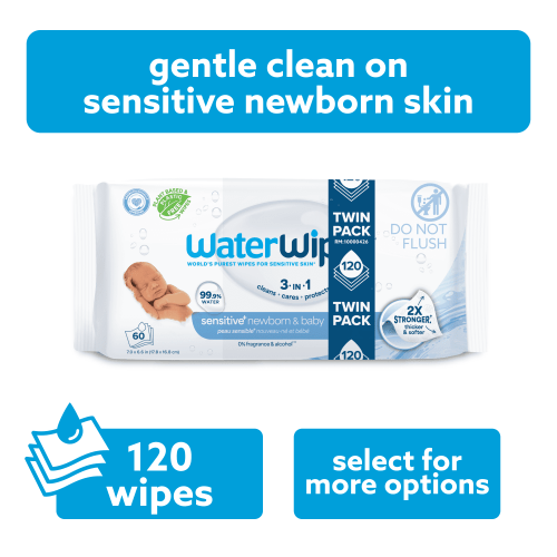 WaterWipes Sensitive+ Newborn & Baby Wipes, 3-In-1 Cleans, Cares, Protects, 99.9% Water, Unscented & Hypoallergenic, 120 count (2 packs) - Walmart.ca