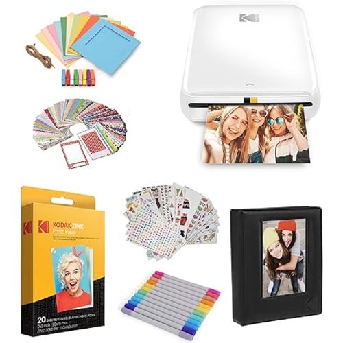 KODAK Step Printer Wireless Mobile Photo Printer with Zink Zero Ink Technology & Kodak App for iOS & Android (White) Gift Bundle