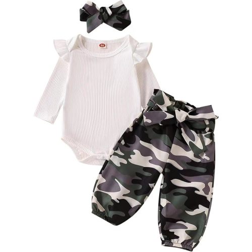 Kaipiclos Newborn Infant Girl Clothes Rib Knit Romper Daisy Print Pants Headband Baby Clothes for Girls 0 3 6 12 18 24 Months