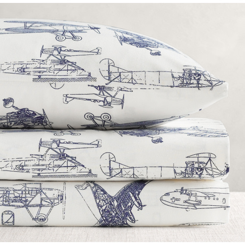 Vintage Airplane Blueprint Crib Fitted Sheet | RH Baby & Child